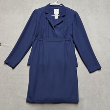 Vintage Fattaneh Bahari Skirt Suit Womens 10 Blue Pleated Peplum Waist USA Made