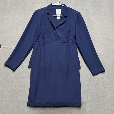 Vintage Fattaneh Bahari Skirt Suit Womens 10 Blue Pleated Peplum Waist USA Made