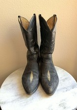 Los Altos Boots Mens Size 9.5 Black Stingray Leather Western Pointed Toe EE