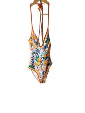 New Women  s One Piece Swim Suit Size XL White With Oranges Padded