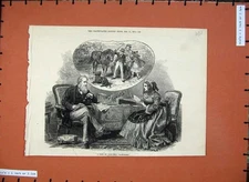 Original Old Antique Print 1872 Valentines Man Woman Romance Reading Horse Dog