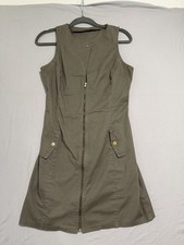 guess olive green full zip up v-neck sleeveless dress, women's small, no Tag
