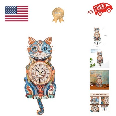 3D Wooden Puzzles for Adults Model Kit Detective Cat Clock, Mechanical Model ...