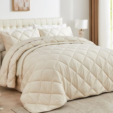 Oversized King Comforter 128x120, Extra Large King Size Beige Comforter for C...