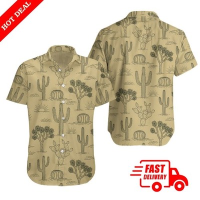 Wilderness Cactus Mens Hawaiian Shirt Aloha Button Down Short Sleeve Summer Beac