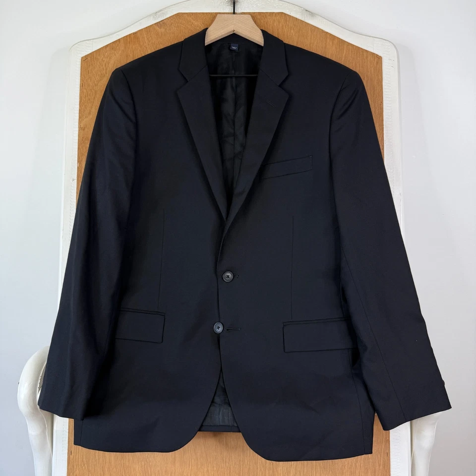 J Crew Suit Mens 40S Black 2 Button 100% Wool Pants 34x29 Pleated Front Thompson - Image 2 of 4