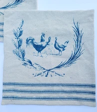 Rizzy Home Indigo Cream & Blue Rooster Cottage Square Throw Pillow Covers (2)