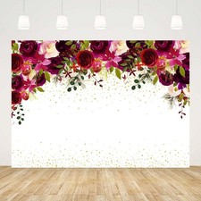 7x5ft Burgundy Red Pink Flowers Backdrop Photography Women Girl Birthday Wedding