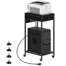 2 Tier Computer Tower Stand with Drawer, CPU Holder Stand with Charge Station...