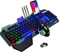 Wireless gaming Keyboard and Mouse,Rainbow Backlit Rechargeable Black Rainbow 