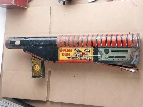 1930s Marx G-Man Tommy Gun Tin Toy Body Part Not Working For Parts