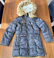 DKNY Girls 10/12 Camouflage Puffer Coat w/ Removable Fur Hood RN 74299 Designer
