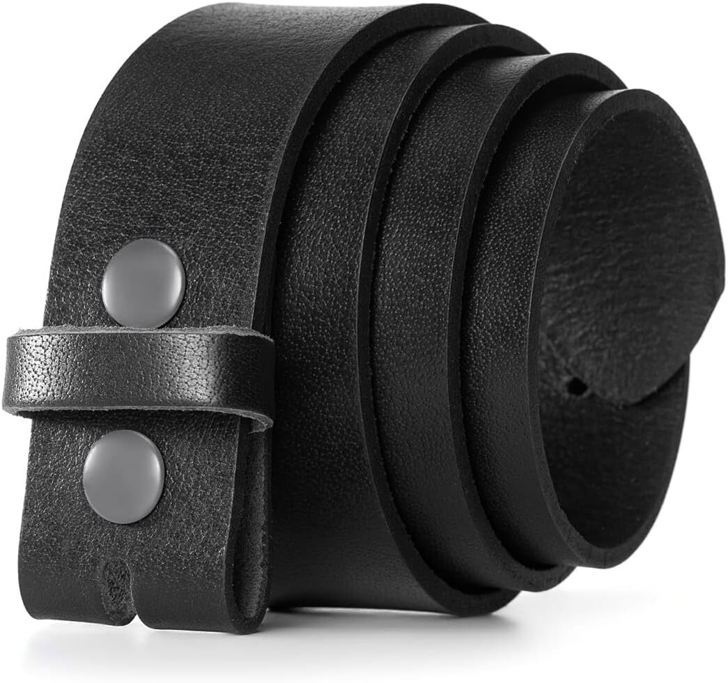 Leather Belt for men, Genuine without buckle, Men 44, Black-image