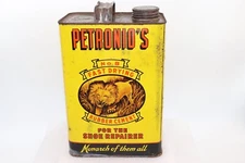 Vintage Petronio's Shoe Repair Rubber Cement Lion Litho on 1 Gal. Tin Can