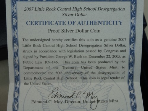 2007-P Little Rock Desegregation Proof Silver Dollar Commemorative $1 US Mint - Picture 5 of 5
