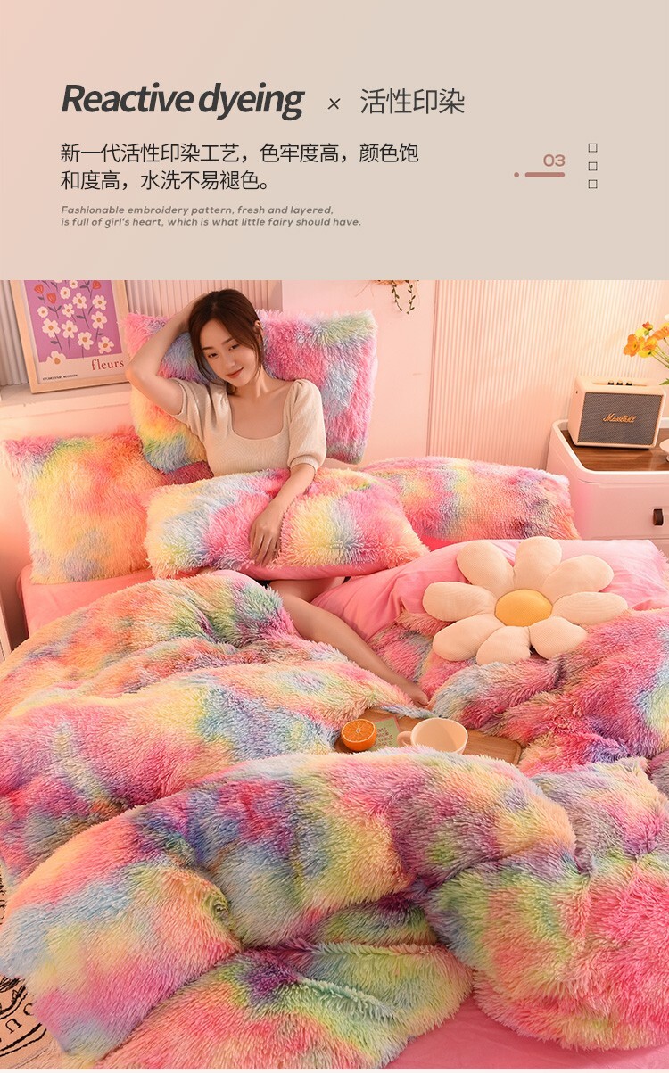 Soft Fluffy Plush Duvet Quilt Cover Set Faux Fur Doona Cover Set Queen