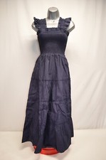 NWT Quince 100% Organic Cotton Smocked Midi Navy Dress Size XS