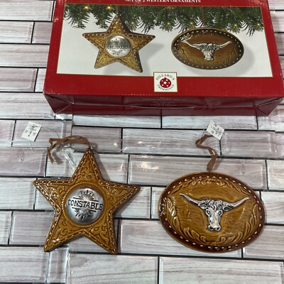 Dillards Trimmings Set Of2 Western Ornaments Constable Badge Longhorn Buckle NWT