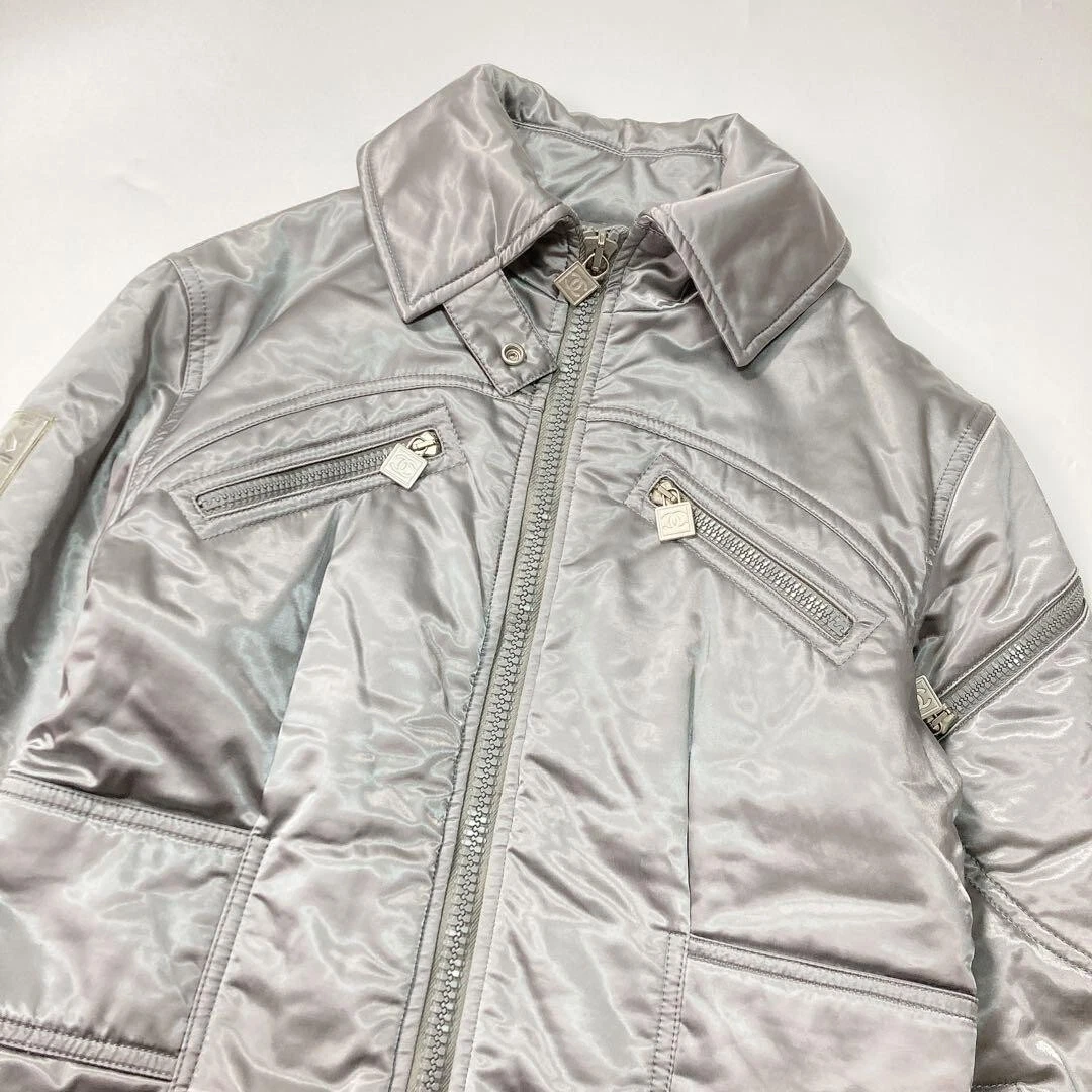 Giacca imbottita CHANEL 04A linea sportiva blouson Coco Mark taglia 40 cotone nylon