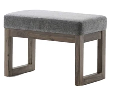 SIMPLIHOME Milltown 26 Inch Wide Rectangle Ottoman Bench Grey Footstool, Linen