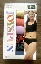 Joyspun Cotton Hipster Tag-Free Flat Lace Waistband XL 16-18 6 Pairs