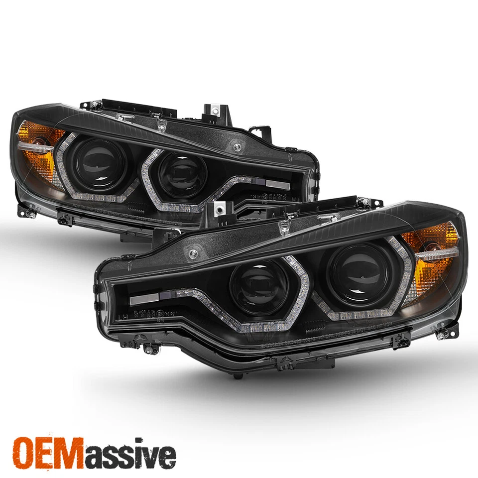 Se adapta a [F32 DRL] BMW F30 2012-15 Serie 3 Sedán Negro LED DRL Proyector Faros Foto 2 de 4