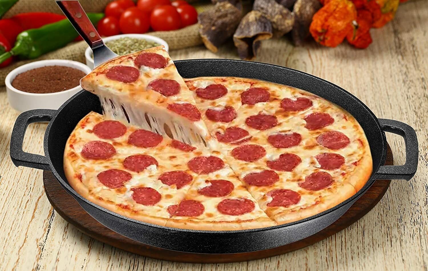 16 Inch Pre Seasoned Cast Iron Deep Pizza Pan Skillet Dual Handles Frying Pan Oryginalny produkt popularny