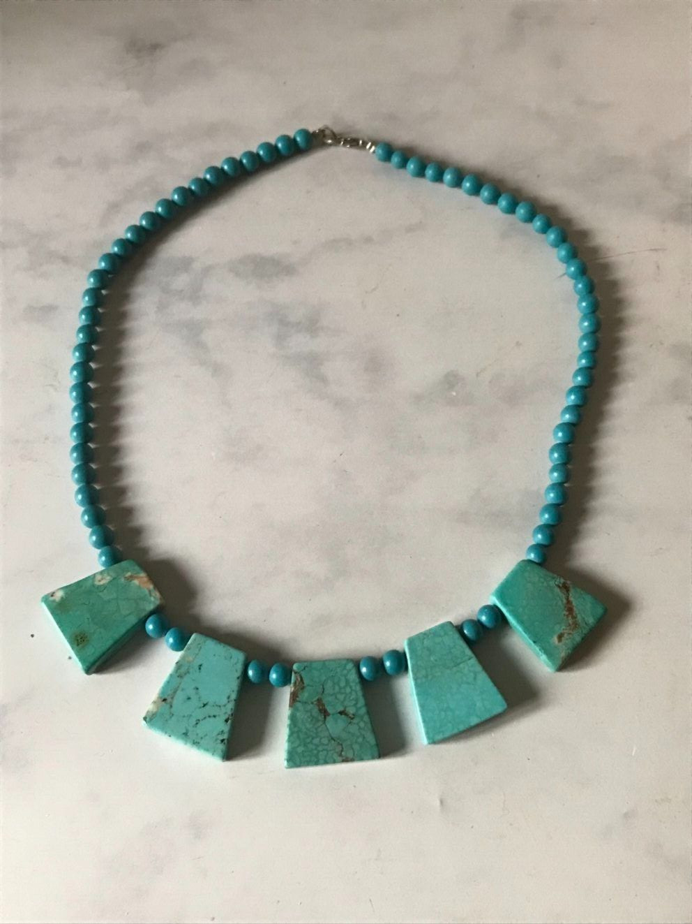 Turquoise Beaded Necklace Five Statement Bead Sla… - image 10