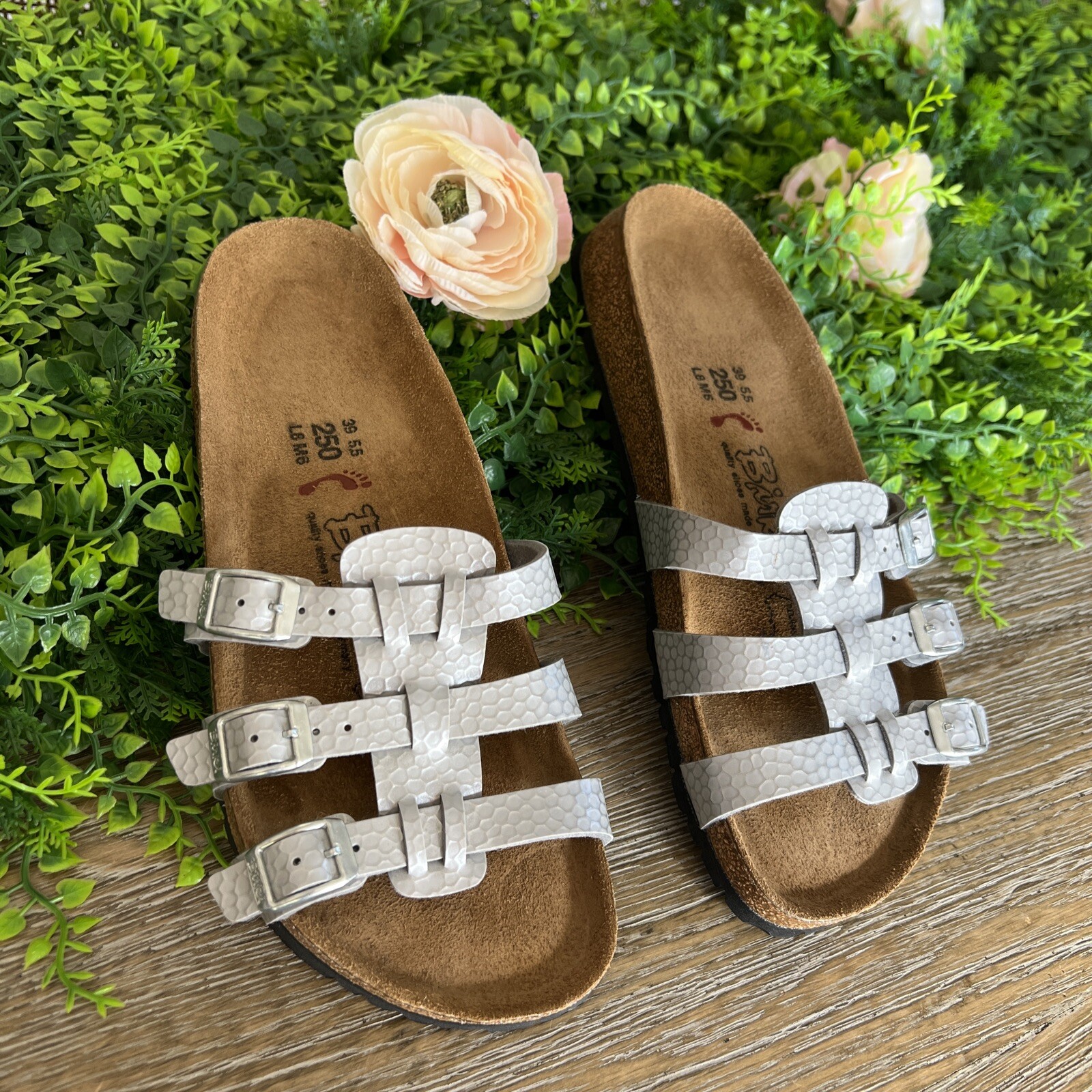 Birkenstock Birki's 39 L8 M6 250 silver sandal flats, comfort slip on  New(other) | eBay