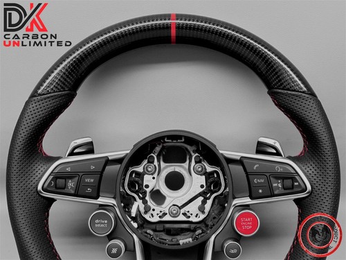 Audi 2015 2024 R8 4S TT RS 8S Red Perforated Leather Carbon Steering Wheel v1 - Picture 2 of 24