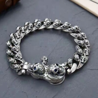 アクセサリー Skull Chain Bracelet - Silver 925 Custom Solid 925 Sterling Silver Skull Death Link Chain
