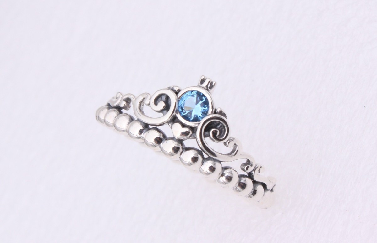 Size 8.5 Authentic PANDORA Disney Cinderella Blue Tiara Silver