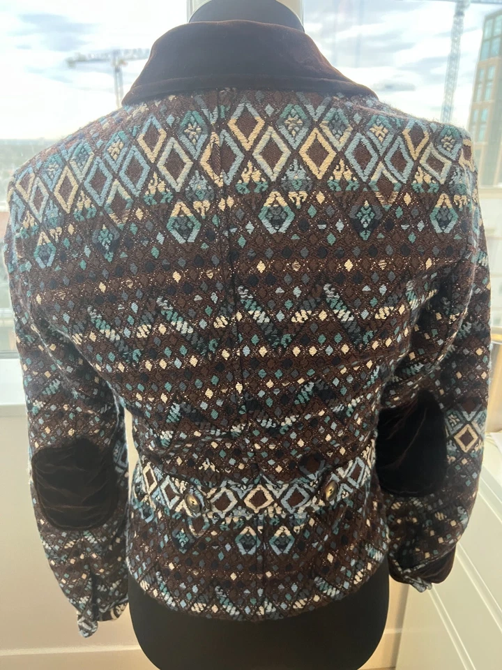 NUEVO CON ETIQUETAS Chaqueta Blazer Etro Milano Lana Cuero Borde Tapiz Forrada Talla 6 Foto 4 de 4