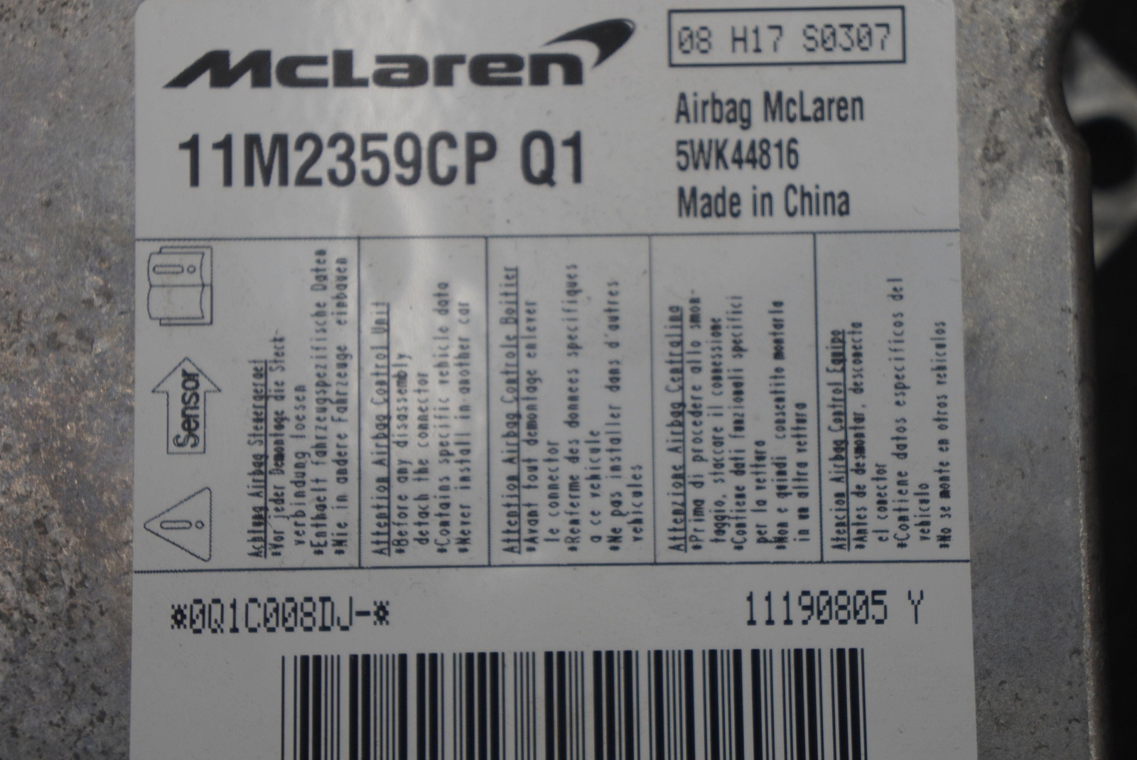 Air Safety Bag Computer Control Module ECU 11M2359CP OEM McLaren 570S 2019 *Note