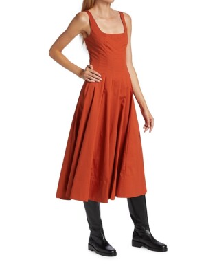 green emerald velvet dress Staud Wells Dress Bordeaux Toile