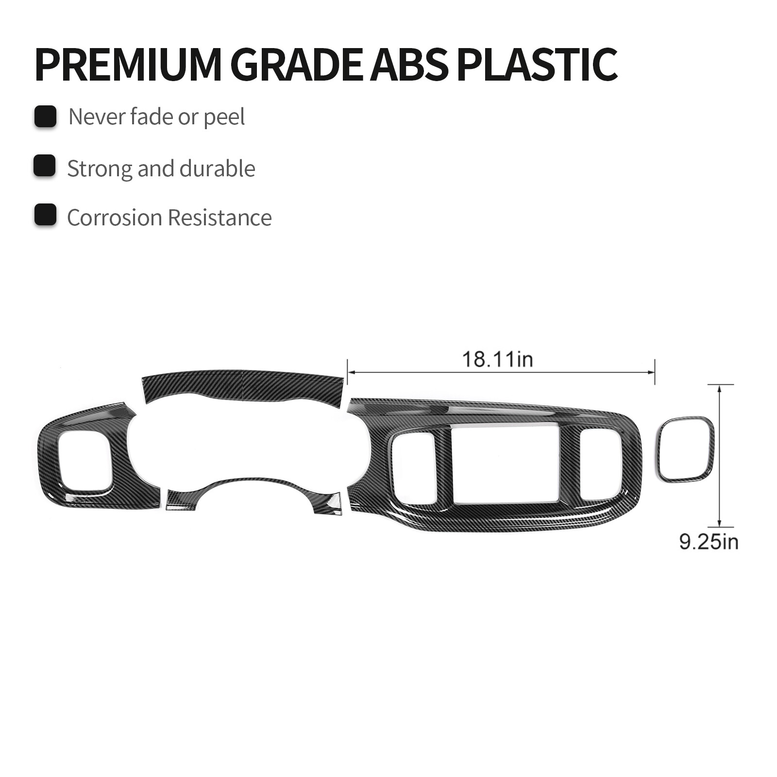 Carbon Fiber 8.4in Interior Center Console Dash Cover Trim for Dodge