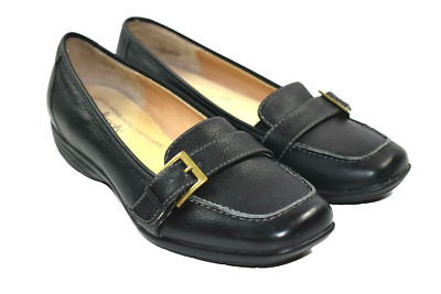 Softspots Womens Black Comfort Leather Loafers Buckle Slip on Shoes Size 7.5 M 