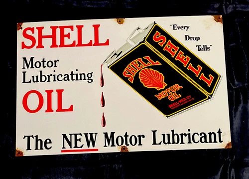 VINTAGE SHELL MOTOR LUBRICANT 20” PORCELAIN SIGN CAR TRUCK OIL GAS
