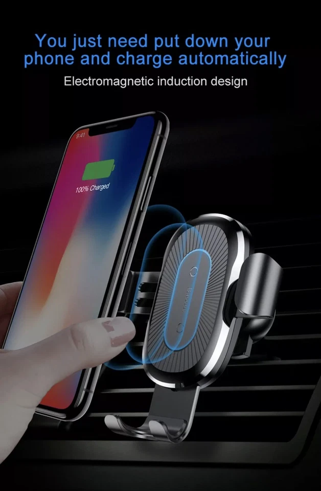 Baseus Qi Inalámbrico Carga Rápida Inteligente Sensor IR Bloqueo Automático Montaje Coche - Rojo Foto 2 de 4