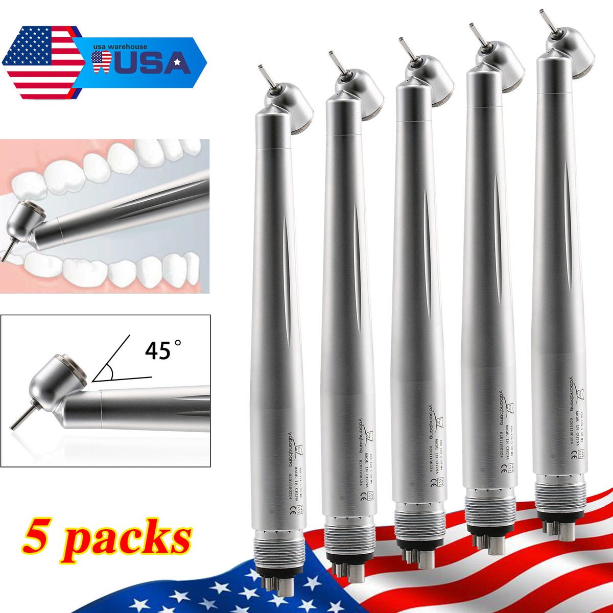 1-5 Dental 45 Degree Surgical High Speed Handpiece Push Button