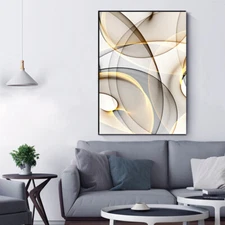 Black Gold Line Abstract Wall Art Canvas Painting Minimalist Poster&Print Pictur