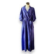 Vintage MISS ELAINE Rare Blue Liquid Satin Robe Union Tag SMALL