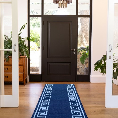 Custom Size Hallway Runner Greek Key Design Blue-White 26"&31"By Your Length - Picture 5 of 6