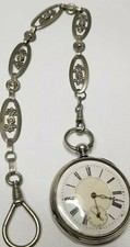 19th c. silver key wind pocket watch and silver chain