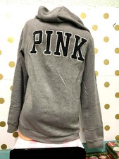Victoria  s Secret Pink Perfect Full Zip Hoodie Fleece Logo Gray M NWT