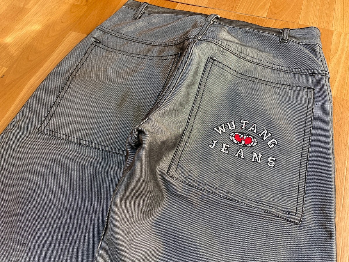 WU WEAR jeans, shiny gray silver metallic vintage hip hop WU WEAR jeans, shiny gray silver metallic vintage hip hop