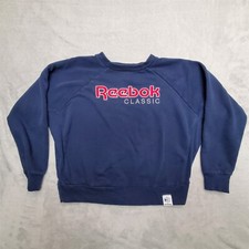Reebok Sweatshirt Youth Medium Blue Classic Embroidered Spellout Sweater Casual