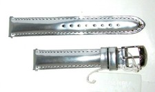 NEW MICHELE 16 MM METALLIC CHROME,SILVER LEATHER WATCH STRAP+SILVER BUCKLE