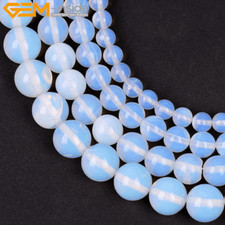 Round White Opalite Stone Loose DIY Beads For Jewelry Making Strand 15" In Lots