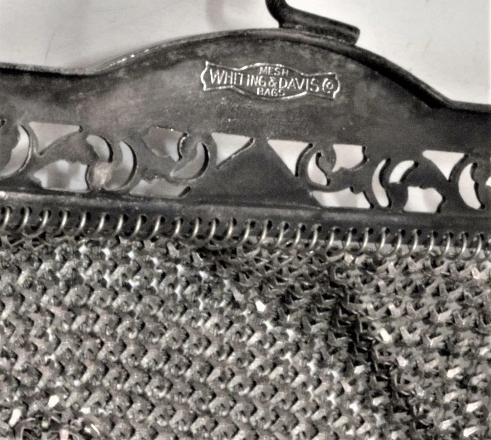 Borsa Da Polso In Rete Metallica Argento Whiting & Davis Vintage Anni 1920 - Immagine 4 di 4